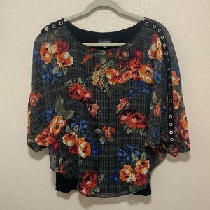 I.N. Studio Women’s Petite Blouse Size MP Orange/Blue Floral
